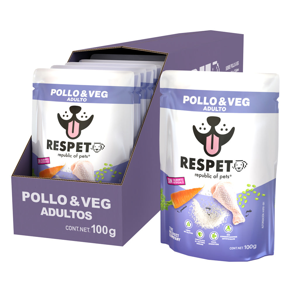 RESPET Sobre alimento húmedo para perro Adulto sabor Pollo y Vegetales - 100 g