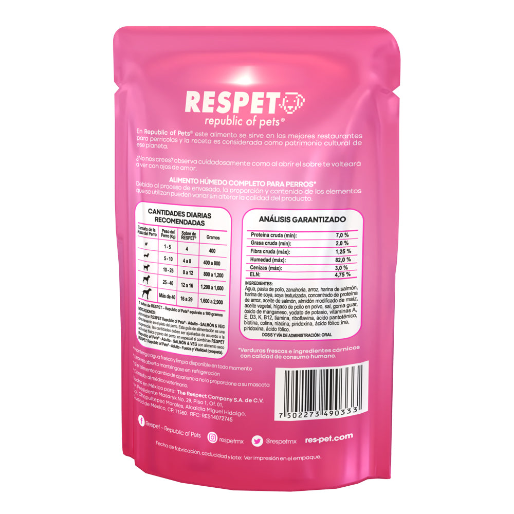 RESPET Sobre alimento húmedo para perro Adulto sabor Salmón y Vegetales - 100 g