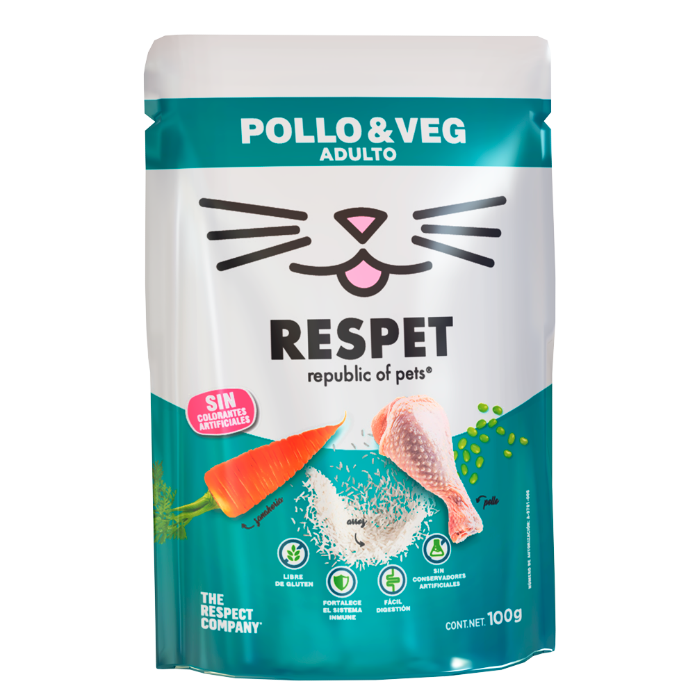 RESPET Sobre alimento húmedo para gato Adulto sabor Pollo y Vegetales - 100 g