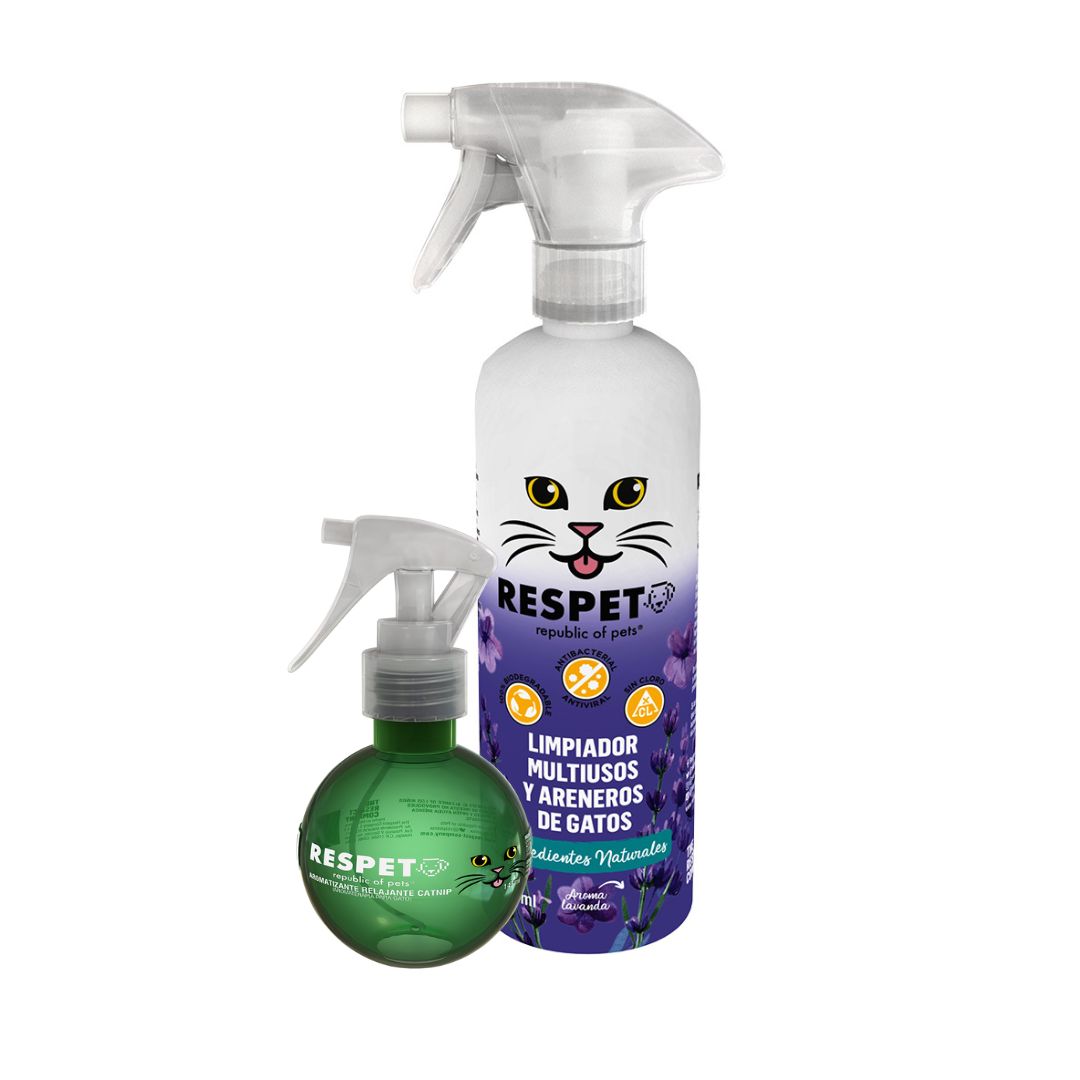 RESPET PACK GATOS - Limpiador Multiusos y Areneros de Gato + Aromatizante Relajante Catnip para gato