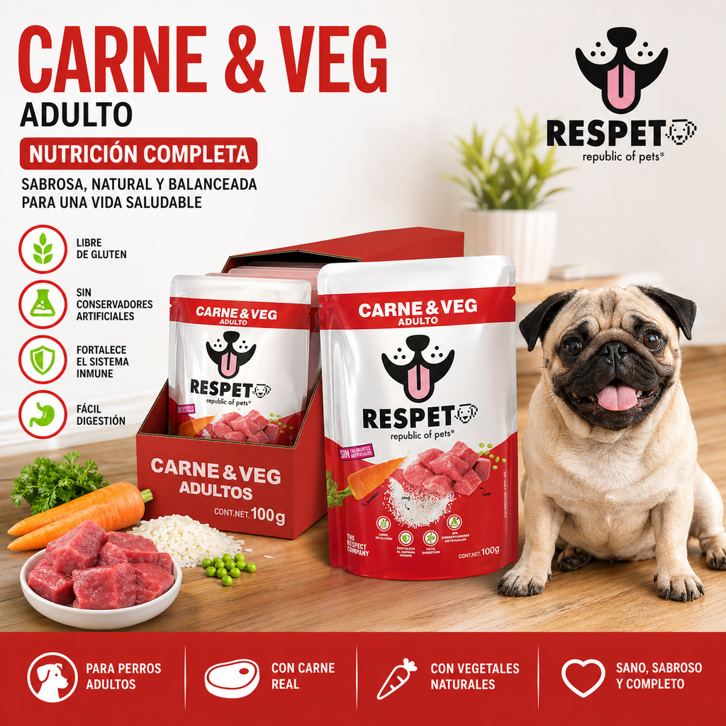RESPET Alimento Húmedo para Perro Adulto Carne y Vegetales Sobres 100 g
