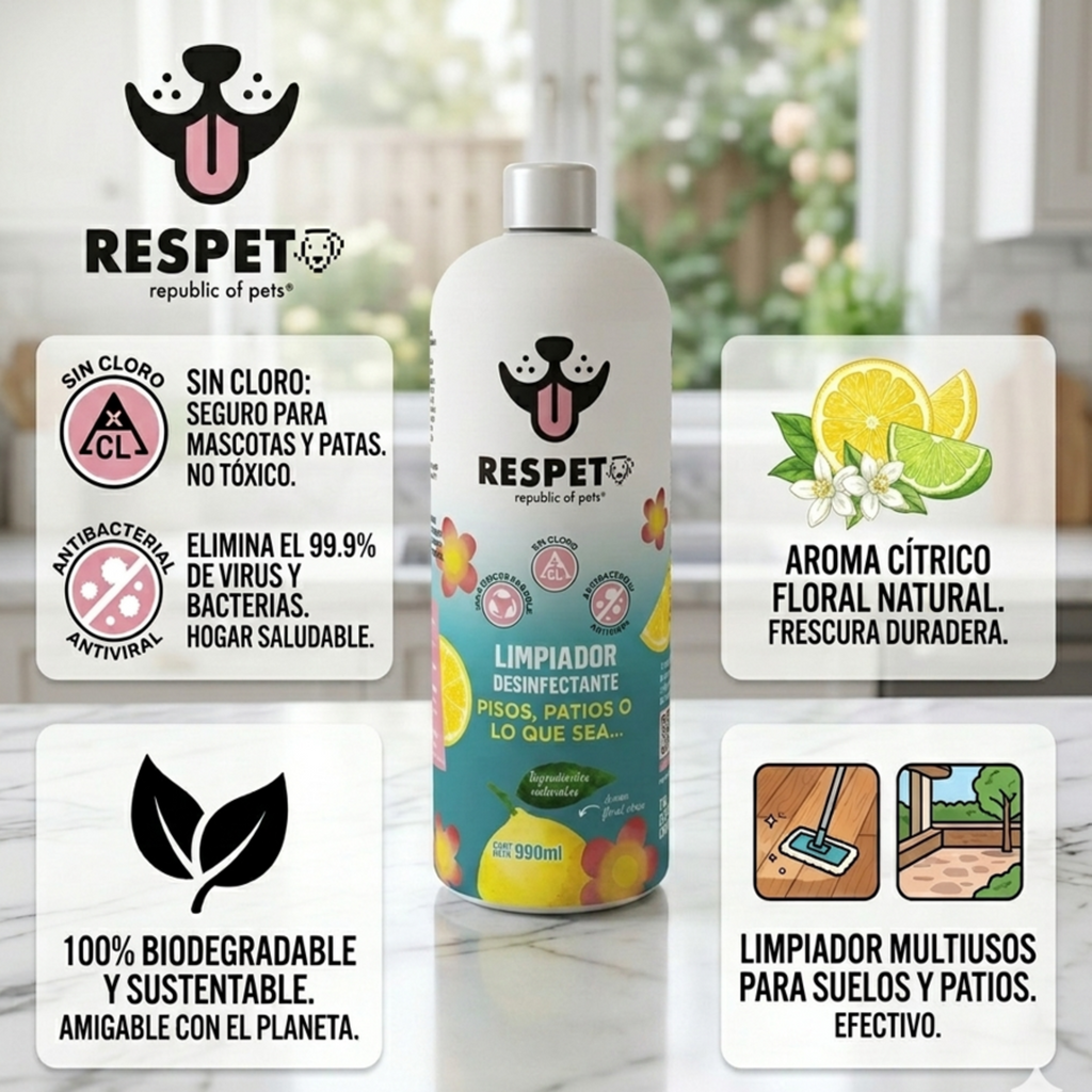 RESPET Limpiador Desinfectante de Patios y Pisos Elimina Olores 990ml No Tóxico