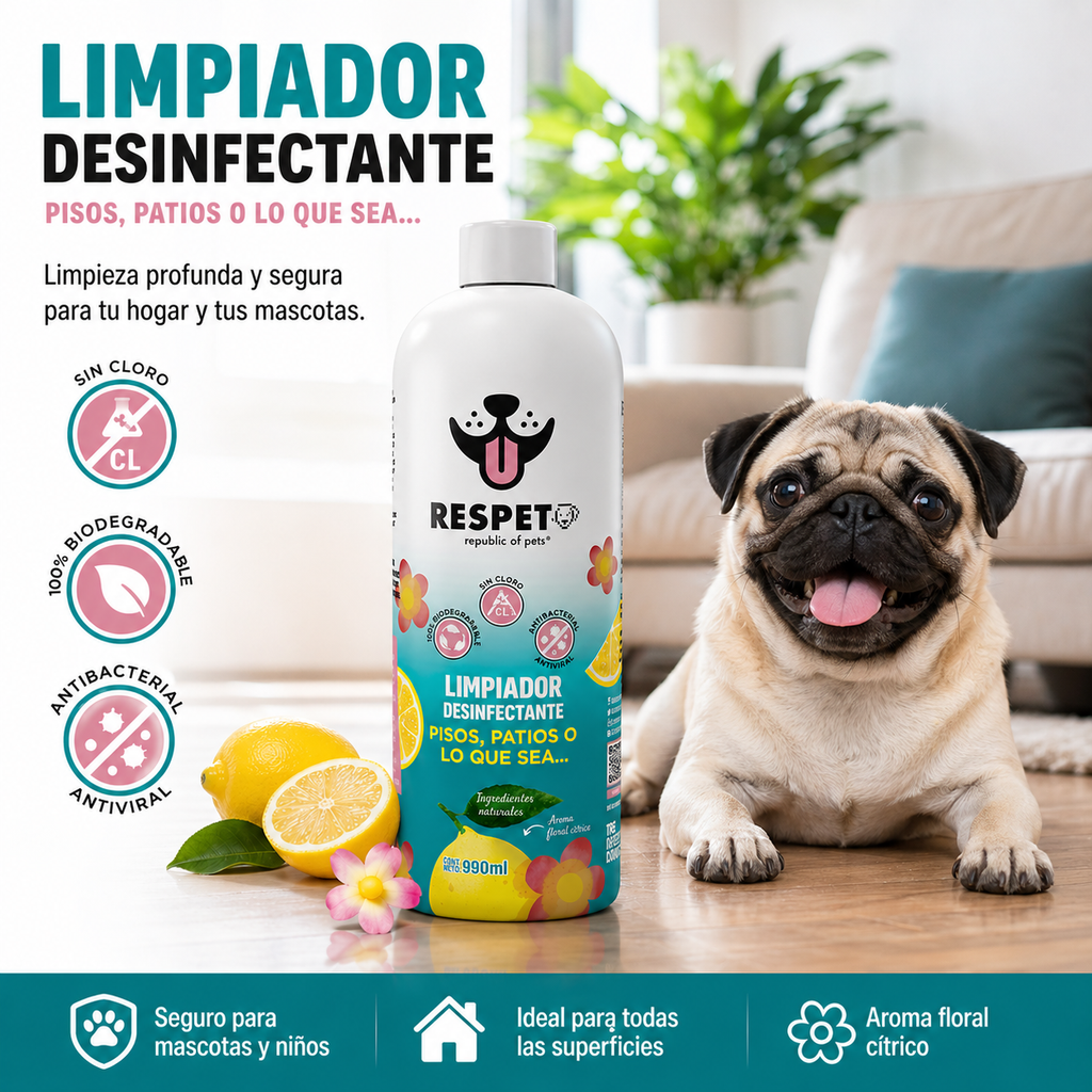 RESPET Limpiador Desinfectante de Patios y Pisos Elimina Olores 990ml No Tóxico
