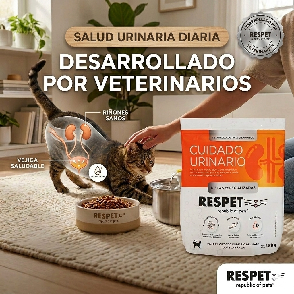 RESPET Alimento Dietas Especializadas para Cuidado Urinario de Gato Croquetas Todas las Razas Salmón y Pollo pH Balanceado y Prevención de Cálculos. Bolsa de 1.8 kg