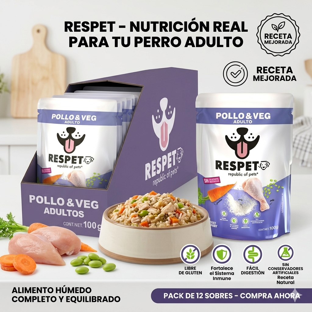 RESPET Alimento Húmedo para Perro Adulto Pollo y Vegetales Sobres 100 g