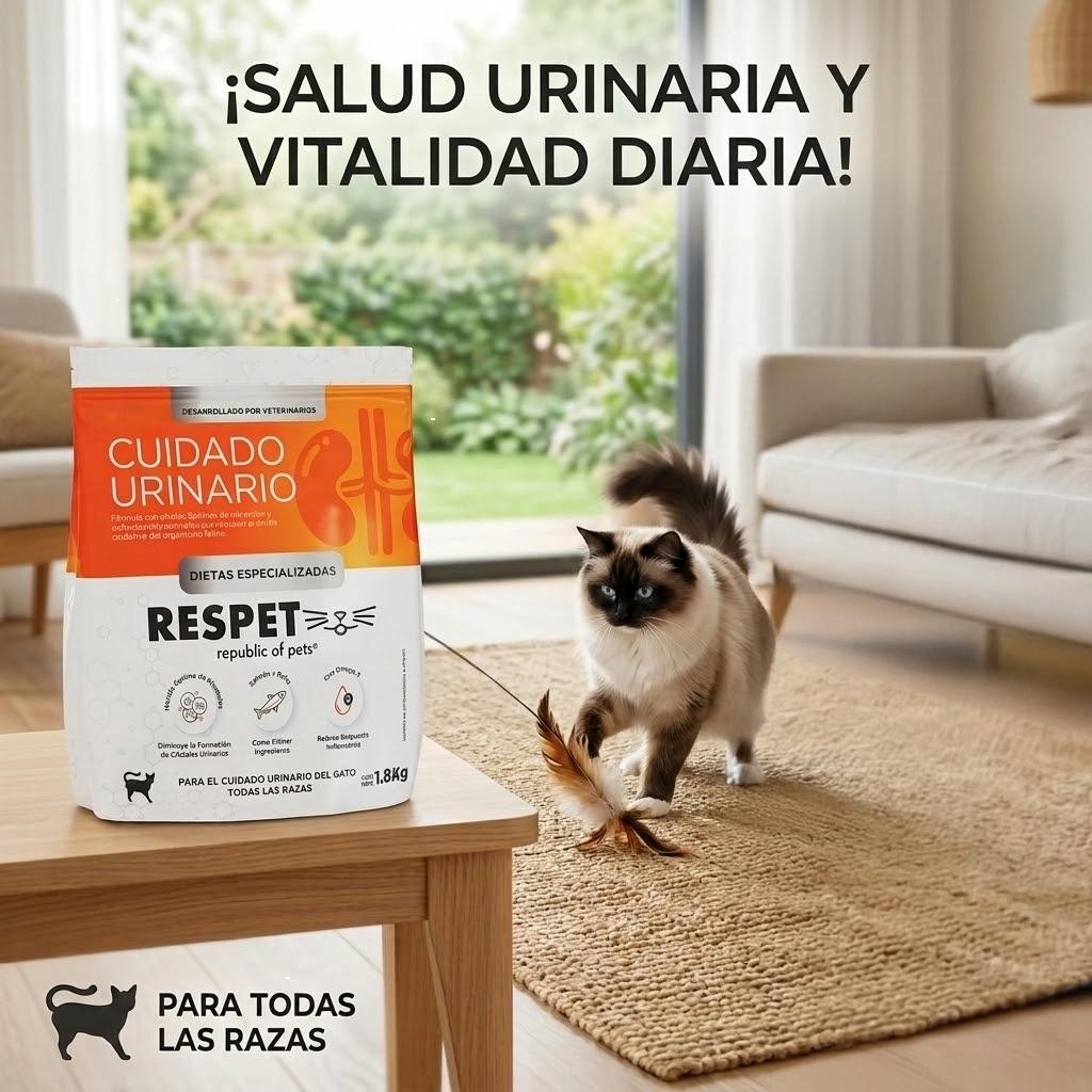 RESPET Alimento Dietas Especializadas para Cuidado Urinario de Gato Croquetas Todas las Razas Salmón y Pollo pH Balanceado y Prevención de Cálculos. Bolsa de 1.8 kg