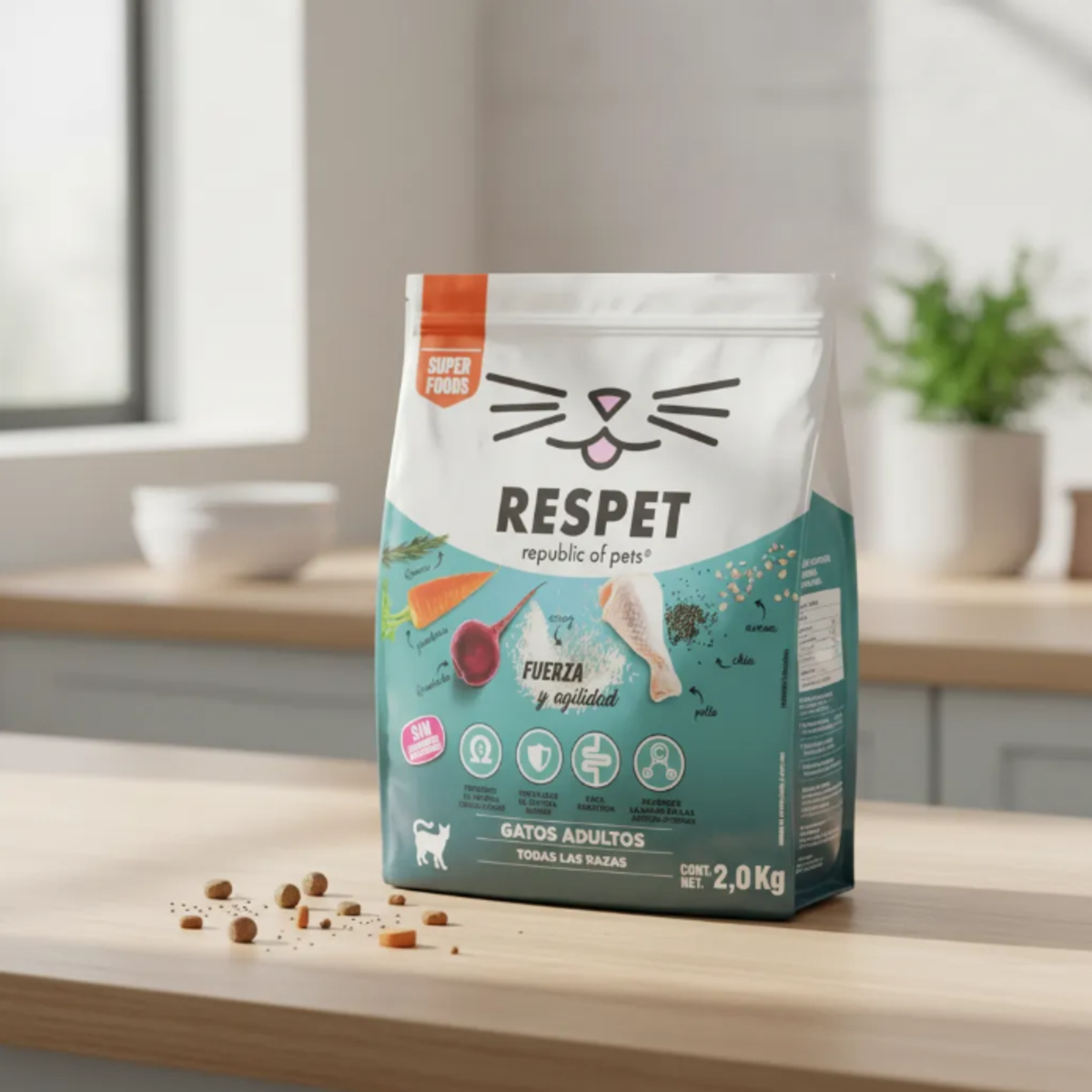 RESPET Alimento Seco para Gato Adulto Croquetas Pollo y Pavo 2 kg Sin Gluten