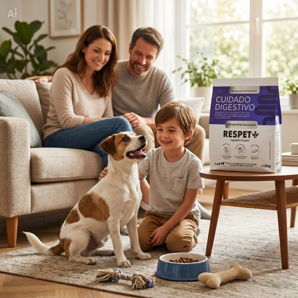RESPET Alimento Dietas Especializadas para Cuidado Digestivo de Perro, Croquetas Todas las Razas Salmón y Pollo con Prebióticos, Probióticos y Postbióticos. Bolsa de 2 kg
