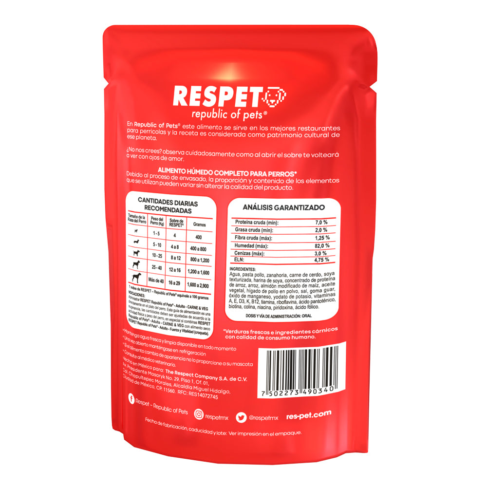 RESPET Sobre alimento húmedo para perro Adulto sabor Carne y Vegetales - 100 g