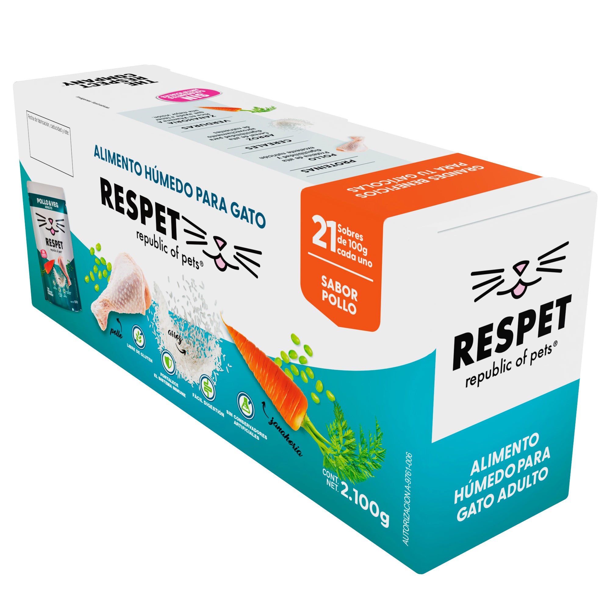 RESPET Alimento Húmedo para Gatos Pollo y Vegetales Sin Gluten Sobres 100 g