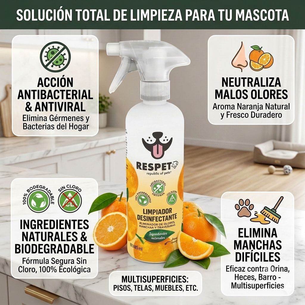 RESPET Limpiador y Desinfectante Elimina Manchas y Olor de Orina No Tóxico