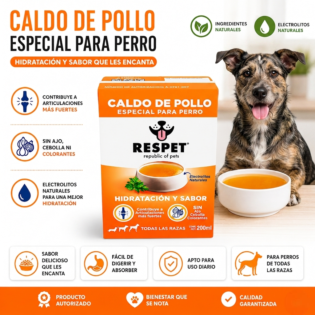 RESPET Caldo de Pollo Sin Ajo Sin Cebolla Hidratante Para Perro 200ml