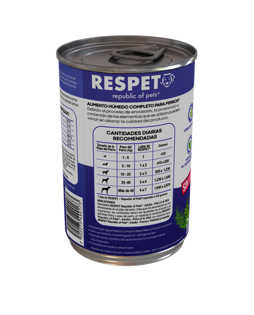 RESPET Alimento húmedo para perro Adulto sabor Pollo y Vegetales lata 410 g