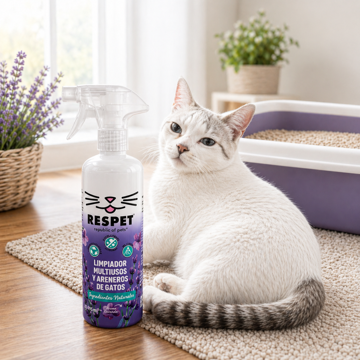 RESPET Limpiador de Arenero de Gato y Multiusos Elimina Olores 495ml No Tóxico