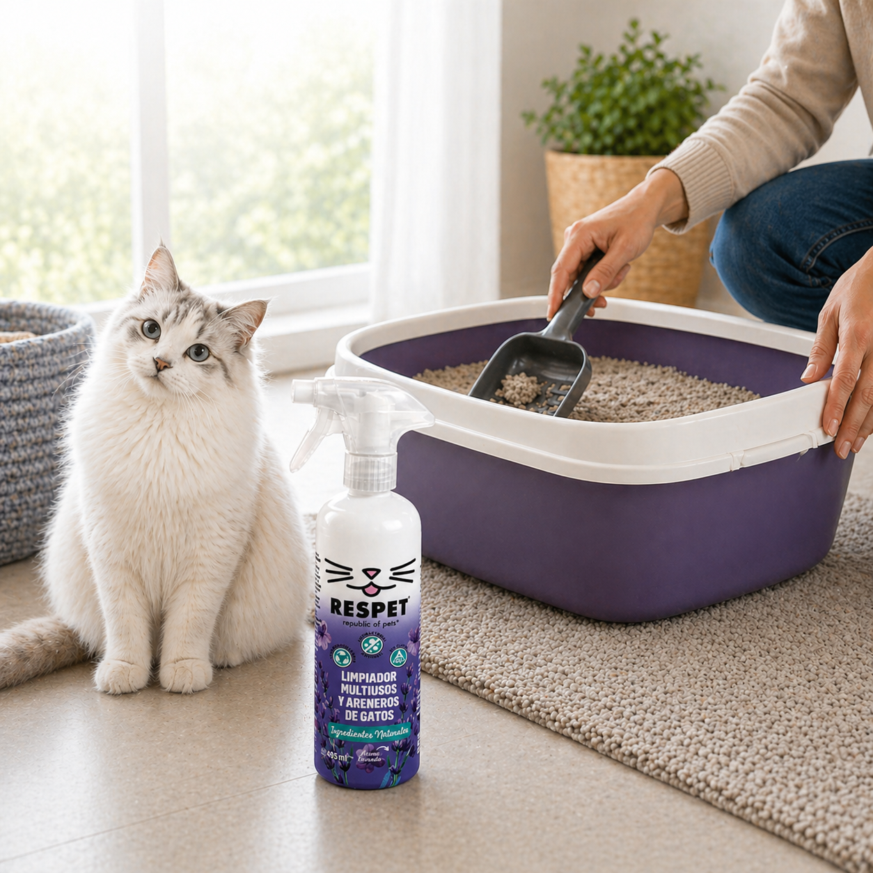 RESPET Limpiador de Arenero de Gato y Multiusos Elimina Olores 495ml No Tóxico