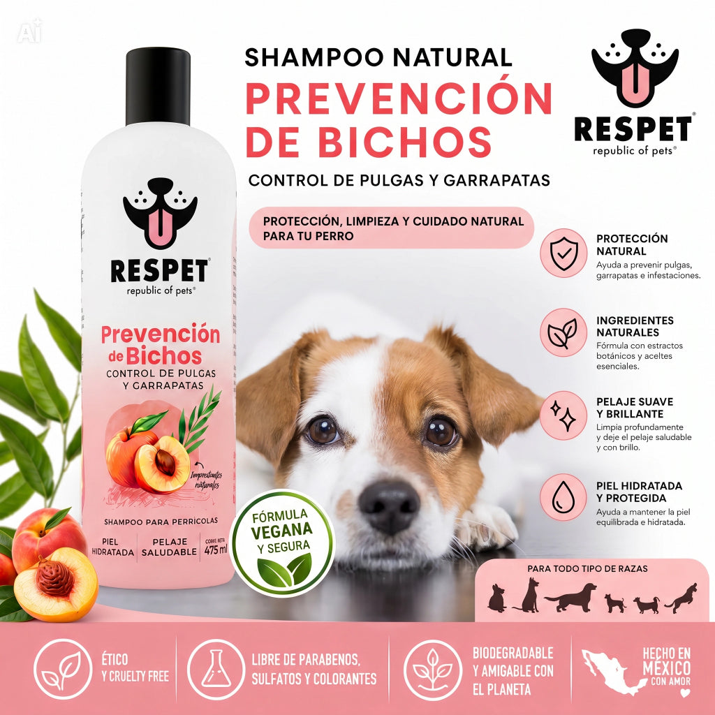 RESPET Shampoo para Perro Prevención de Bichos No Parabenos Ni Sulfatos 475ml