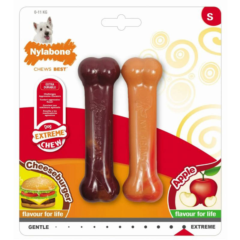 Nylabone - Huesos Masticables Sabor Hamburguesa y Pay