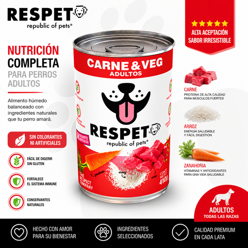 RESPET Alimento húmedo para perro Adulto sabor Carne y Vegetales lata 410 g