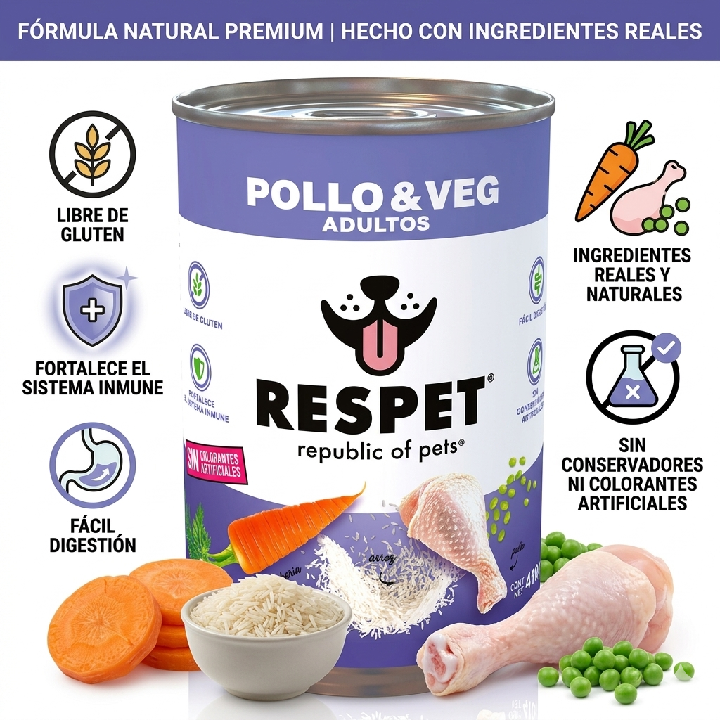 RESPET Alimento Húmedo para Perro Adulto Sabor Pollo y Vegetales Lata 410 g