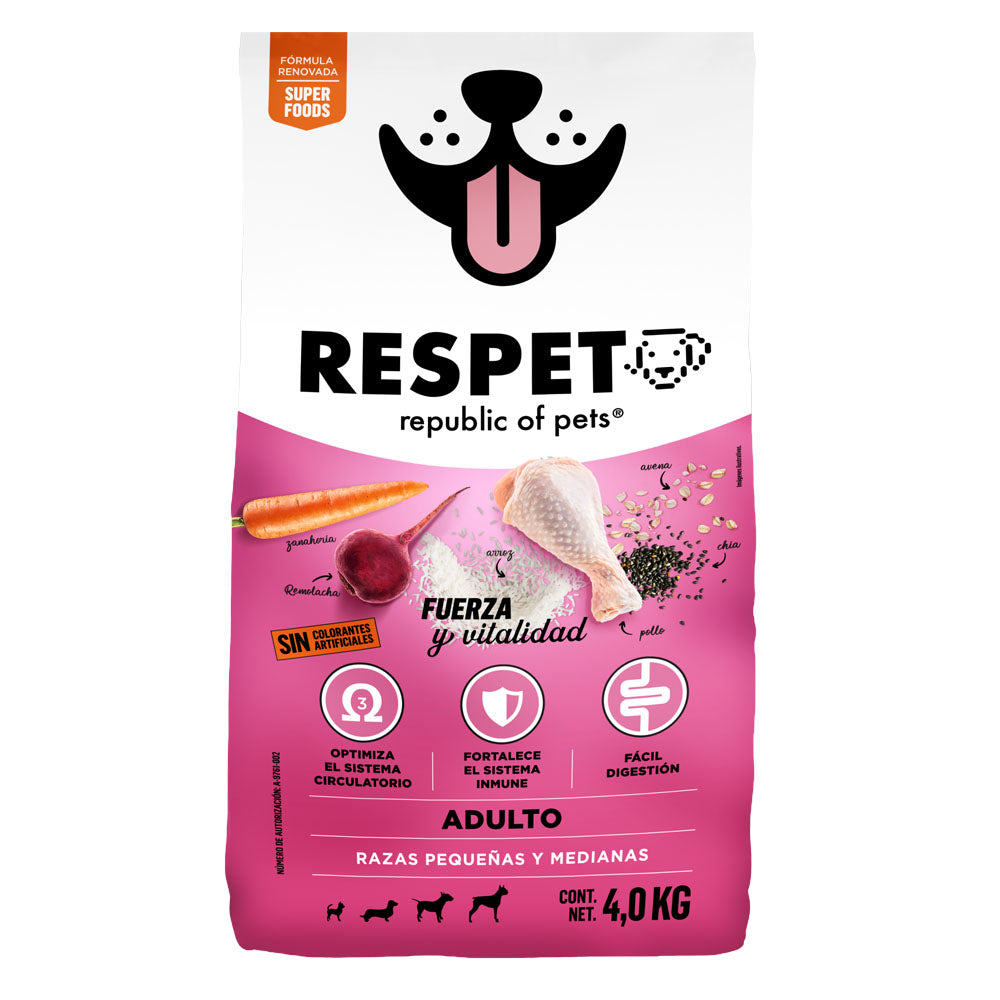 RESPET PACK SOBRES - Croquetas de 4 kilos + 3 Sobres Alimento Húmedo 100g GRATIS
